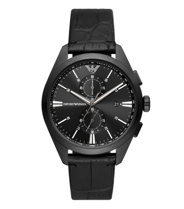 Emporio Armani Chronograph Black Leather Men's Watch  AR11483 - Watches of America