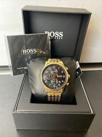 Hugo Boss Stunning Gold Navigator Black Chronograph S Steel Men s Watc Watches of America