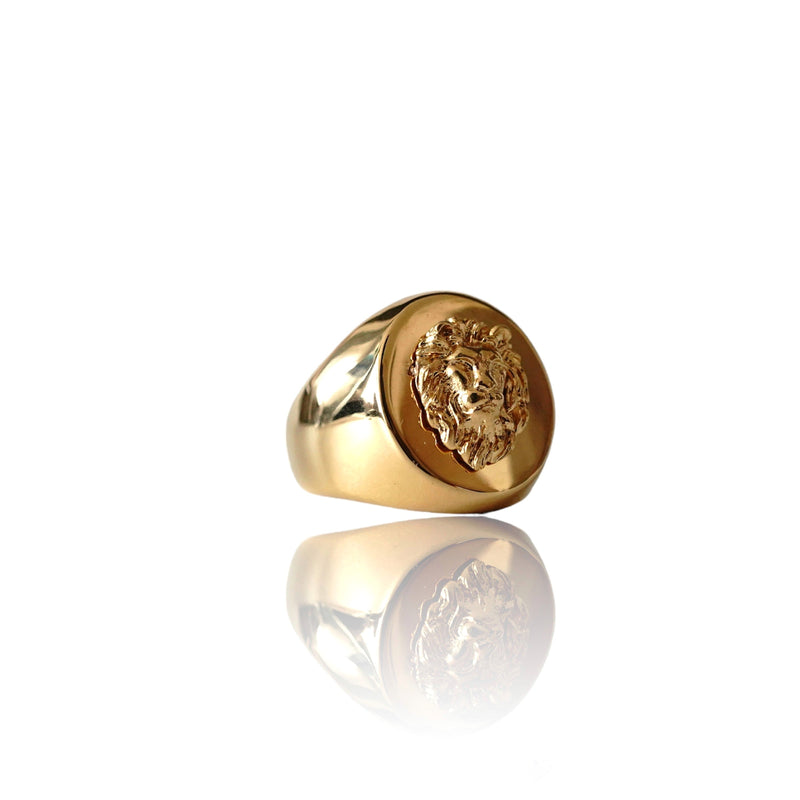 Anillo de oro redondo Big Daddy Lion Signet