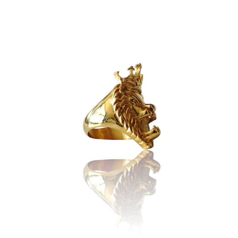 Anillo de oro con corona de cabeza de león Big Daddy