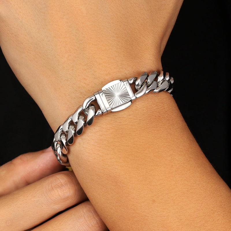 Big Daddy Brazalete de plata con eslabones cubanos de Miami de 12 mm