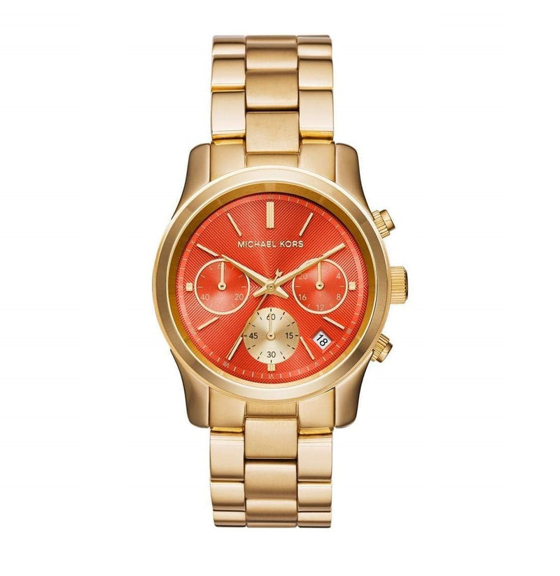 Michael Kors Orange Dial Ladies – America Watches of Gold Chronograph Runway MK6162 Watch