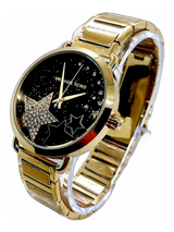 Michael Kors Portia Reloj de mujer en tono dorado con esfera de cristal negro MK3794