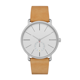 Skagen Hagen SKW6215 - Reloj para hombre con correa de piel color canela y esfera blanca