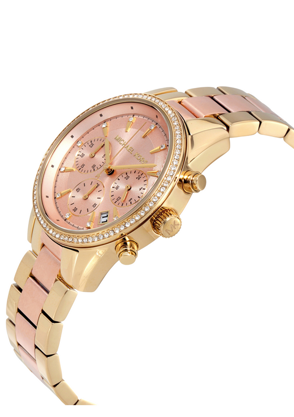 Michael Kors Ritz Reloj cronógrafo con esfera rosa para mujer MK6475