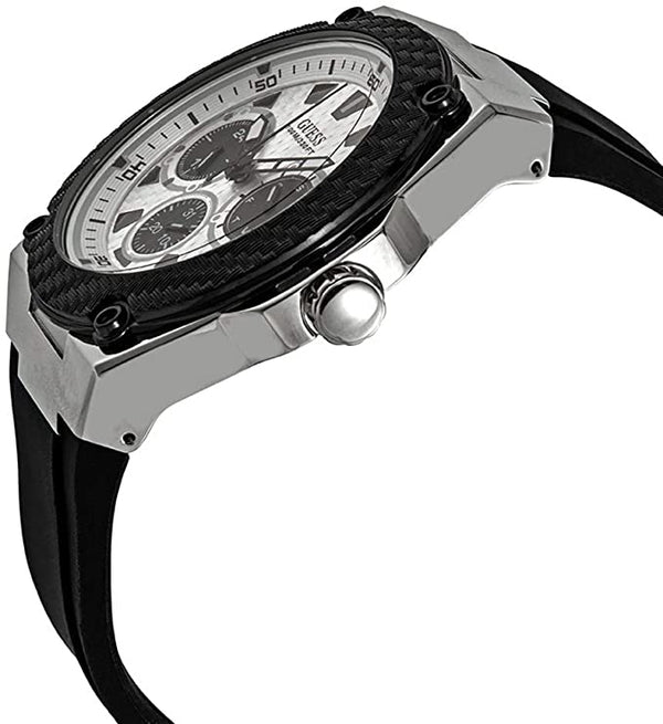 Reloj Guess Legacy W1049G3 para hombre con esfera blanca de cuarzo y goma negra.