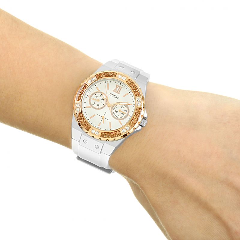 Guess Limelight Crystal White Dial White Silicone Ladies Watch W1053L2