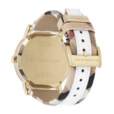 Burberry BU9015 Women's Swiss Heymarket Check Fabric and White Leather Band White Dial Women's Watch BU9015 - Watches of America #2