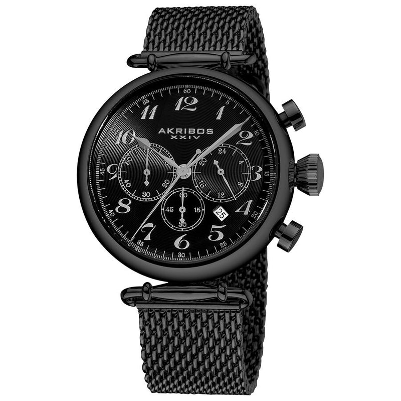 Akribos Chronograph Black Dial Black PVD Mesh Steel Men's Watch #AK627BK - Watches of America