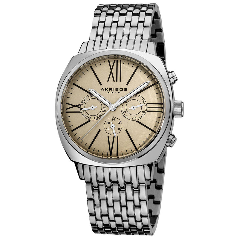 Akribos Cream Dial Stainless Steel Men's Watch #AK636SSW - Watches of America