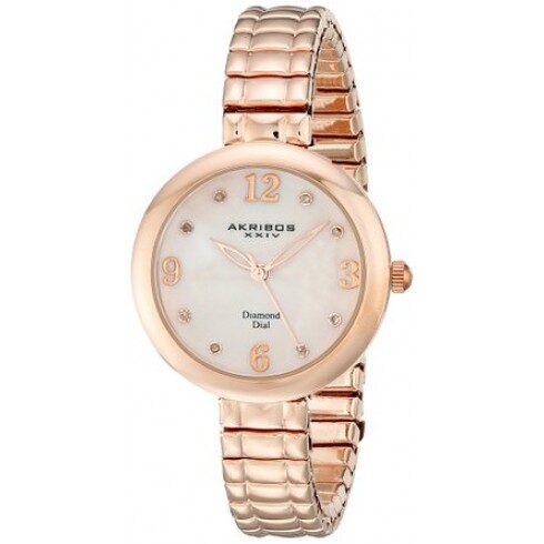 Akribos Impeccable Mother of Pearl Rose Gold-Tone Ladies Watch #AK765RG - Watches of America