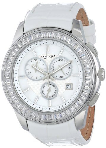 Akribos White Mother of Pearl Dial White Leather Ladies Watch #AK621SSW - Watches of America