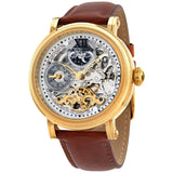 Akribos XXIV Automatic Skeleton Dial Brown Leather Men's Watch #AK968YGTN - Watches of America