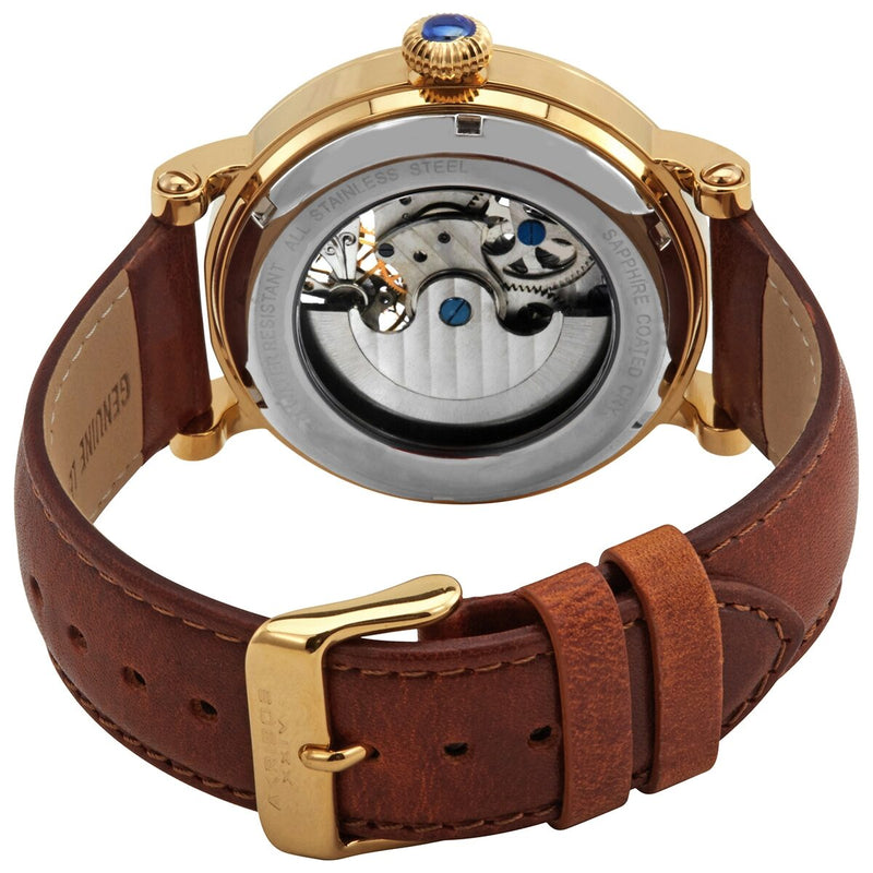 Akribos XXIV Automatic Skeleton Dial Brown Leather Men's Watch #AK968YGTN - Watches of America #3