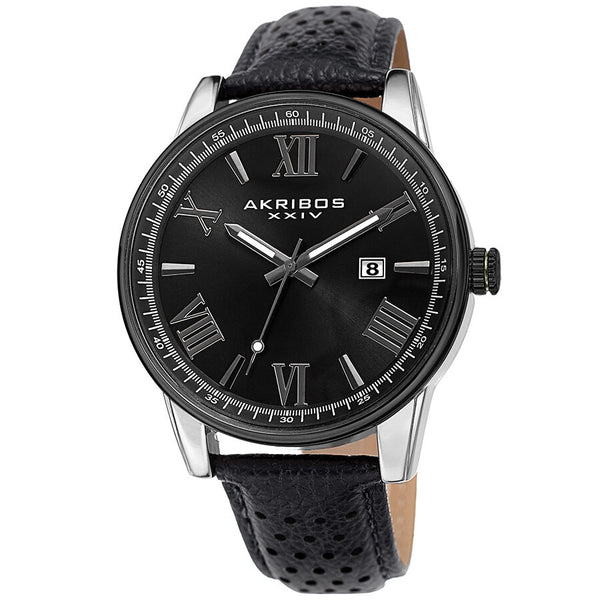 Akribos XXIV Perforated Strap Black Dial Men's Watch #AK1048SSBK - Watches of America