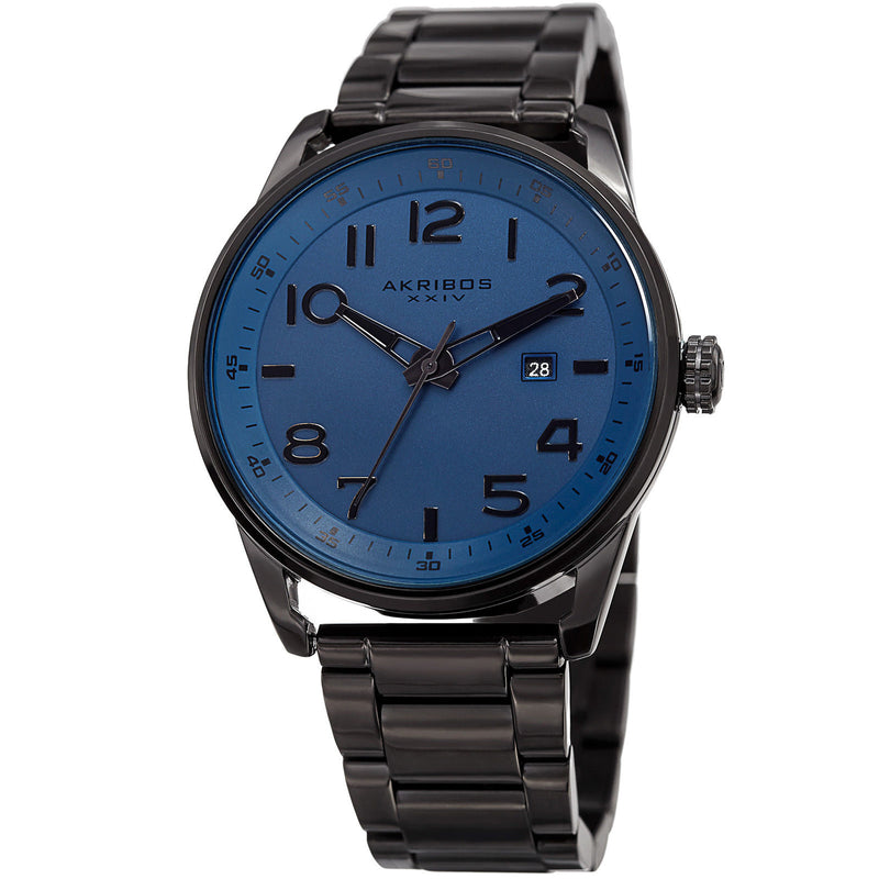 Akribos XXIV Blue Dial Black IP Stainless Steel Men's Watch #AK956BU - Watches of America