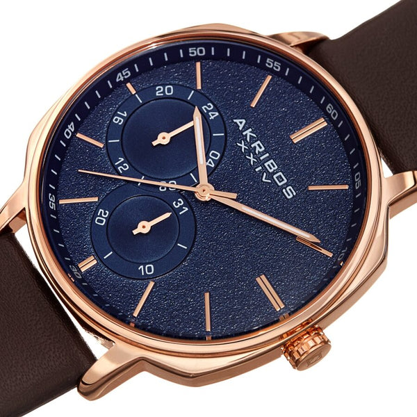 Akribos XXIV Quartz Blue Dial Brown Leather Men's Watch #AK1022RGBR - Watches of America #2