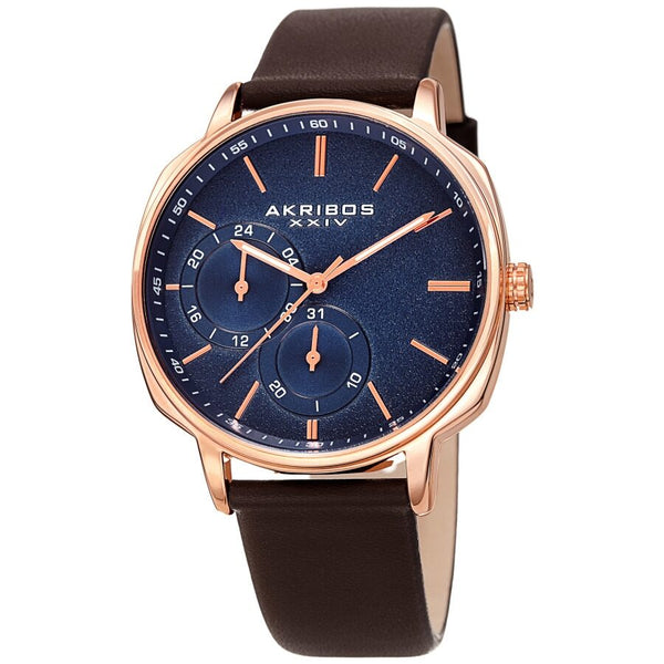 Akribos XXIV Quartz Blue Dial Brown Leather Men's Watch #AK1022RGBR - Watches of America