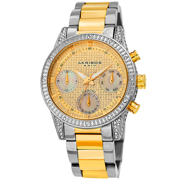 Akribos XXIV Diamond Gold Dial Two-tone Men's Watch #AK1038TTG - Watches of America