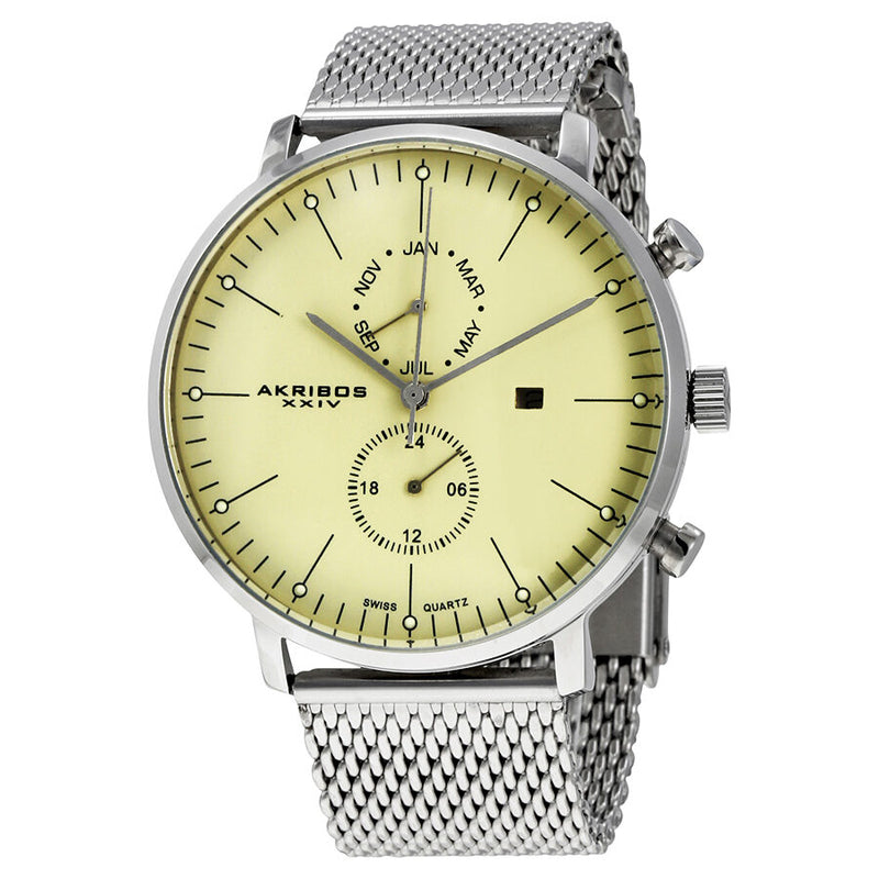 Akribos XXIV Cream Dial Stainless Steel Men's Watch #AK685SS - Watches of America