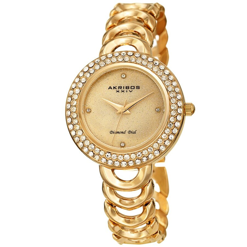 Akribos XXIV Quartz Diamond Gold Dial Ladies Watch #AK1050YG - Watches of America