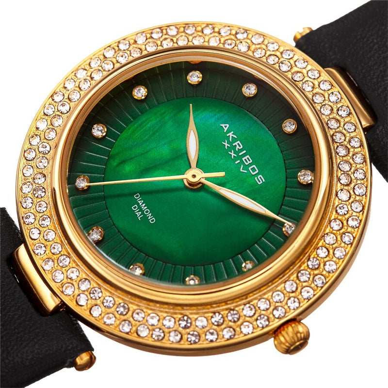 Akribos XXIV Quartz Diamond Green Dial Ladies Watch #AK1008BKGN - Watches of America #2