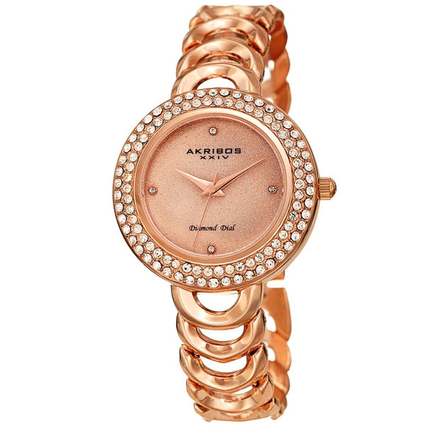 Akribos XXIV Quartz Diamond Crystal Rose Dial Ladies Watch #AK1050RG - Watches of America