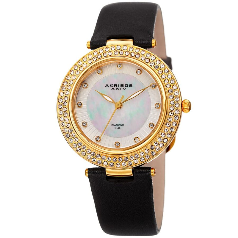 Akribos XXIV Quartz Diamond Crystal White Dial Ladies Watch #AK1008BKG - Watches of America