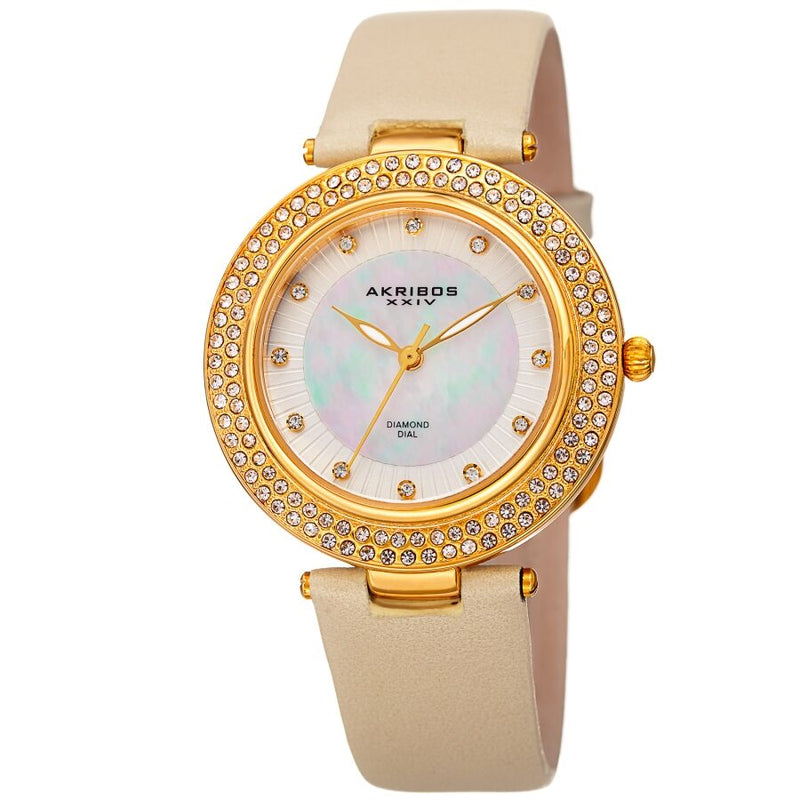 Akribos XXIV Quartz Diamond White Dial Ladies Watch #AK1008YG - Watches of America