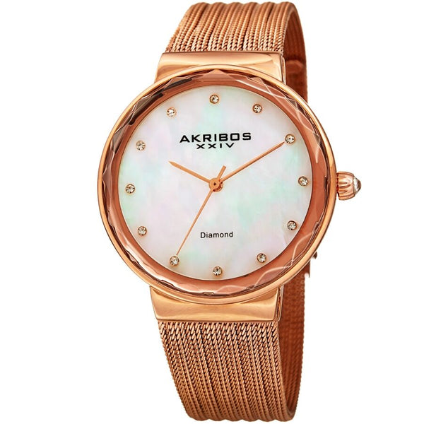 Akribos XXIV Quartz Diamond White Dial Ladies Watch #AK1009RG - Watches of America