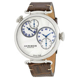 Akribos XXIV Dual Time Silver Men's Watch #AK796SSBR - Watches of America