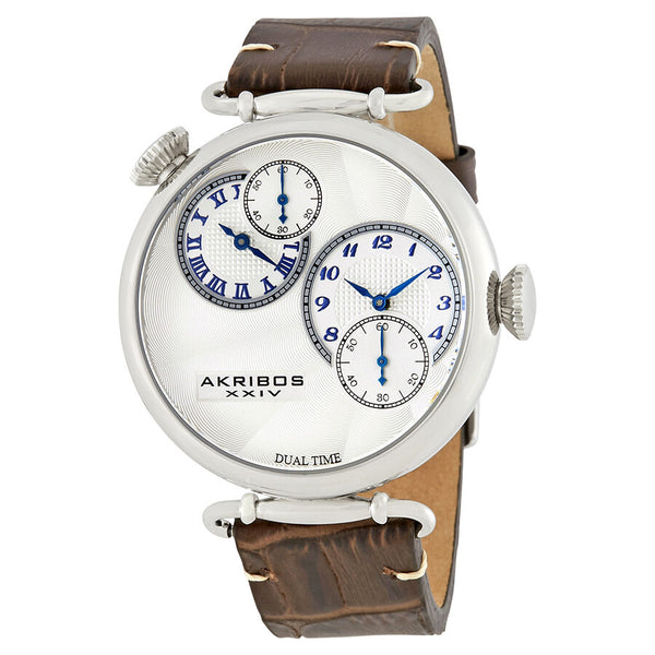 Akribos XXIV Dual Time Silver Men's Watch #AK796SSBR - Watches of America