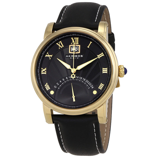 Akribos XXIV Essential Black Dial Men's Leather Watch #AK913YG - Watches of America