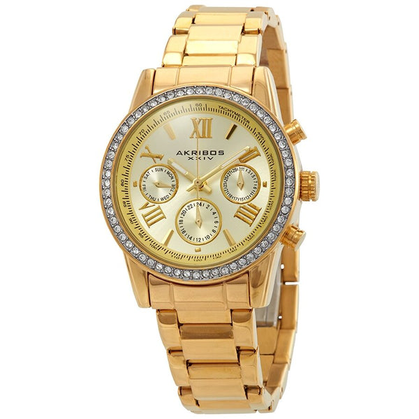 Akribos XXIV Glimmer Gold Tone Dial Ladies Multifunction Watch #AK872YG - Watches of America