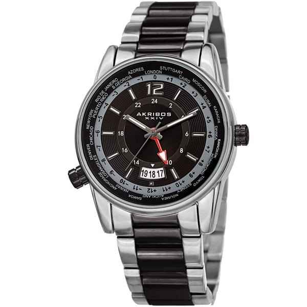 Akribos XXIV World Time Quartz Black Dial Men's Watch #AK1021TTB - Watches of America