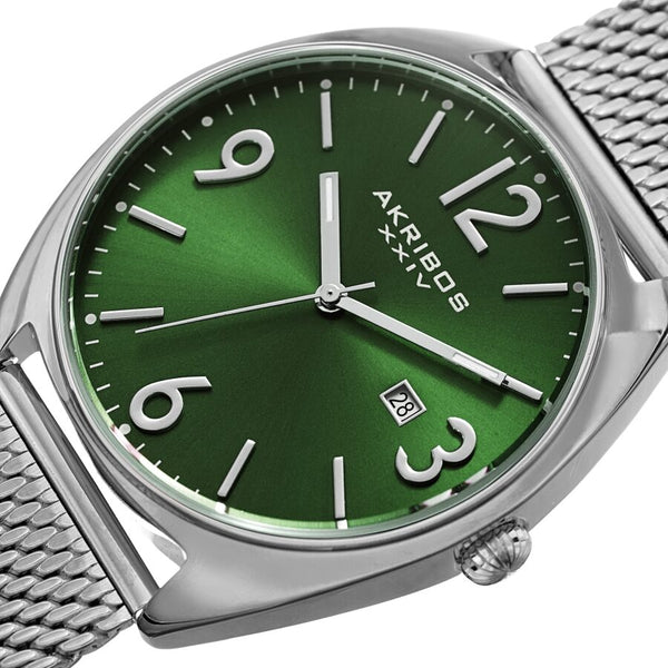 Akribos XXIV Quartz Green Dial Stainless Steel Mesh Men's Watch #AK1026GN - Watches of America #2