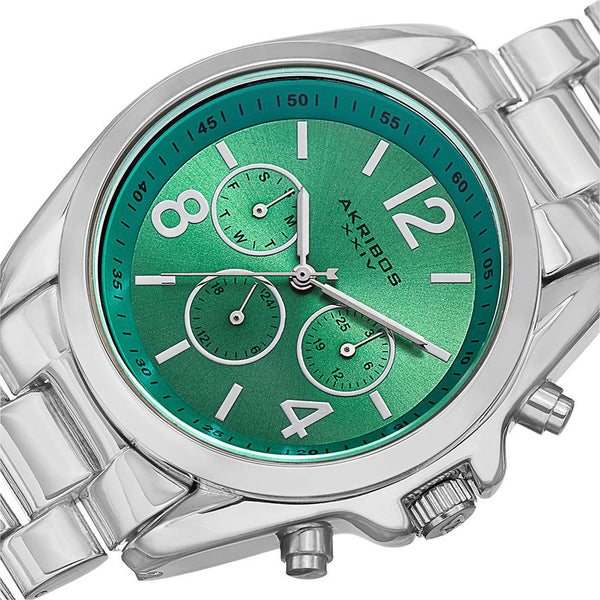 Akribos XXIV Multi-Function Green Dial Ladies Watch #AK760SSTQ - Watches of America #2