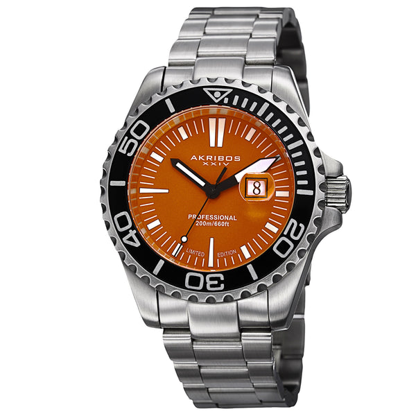 Akribos XXIV Matte Orange Dial Stainless Steel Men's Watch #AK735OR - Watches of America