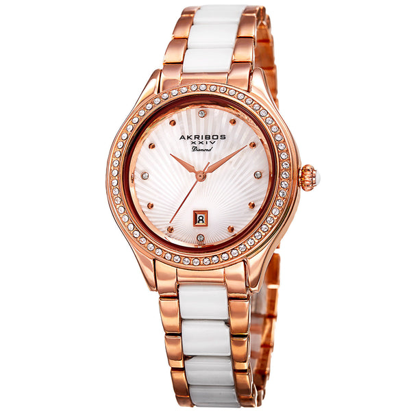 Akribos XXIV Mother Of Pearl Dial Ladies Two Tone Watch #AK977RG - Watches of America