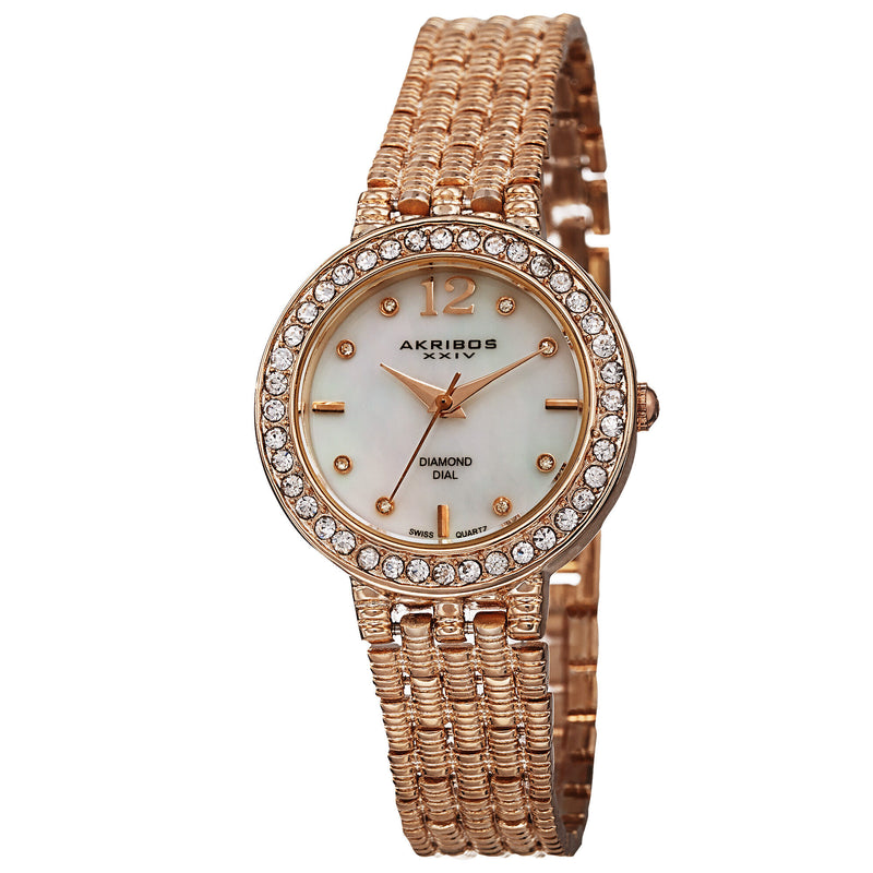 Akribos XXIV Mother of Pearl Dial Rose Gold-tone Alloy Ladies Watch #AK757RG - Watches of America