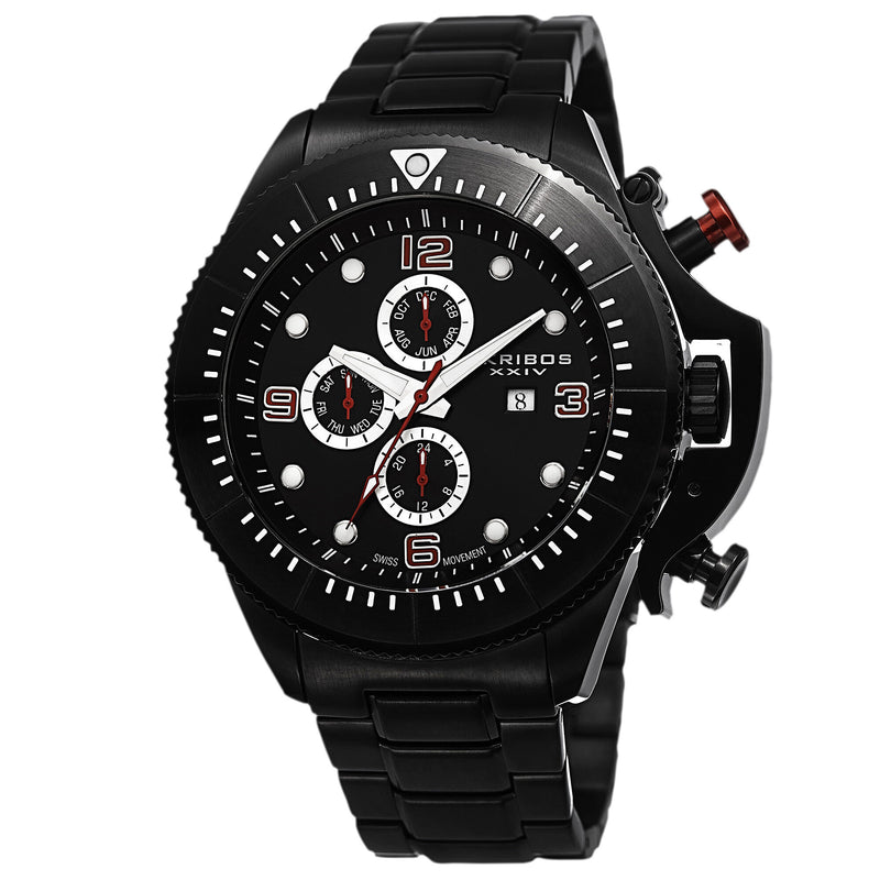 Akribos XXIV Multi-Function Black Dial Black Ion-plated Men's Watch #AK724BK - Watches of America