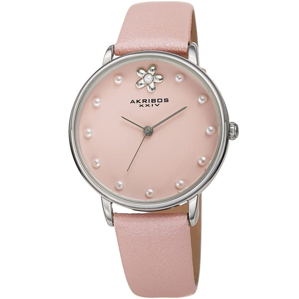 Akribos XXIV Pink Dial Pink Leather Ladies Watch #AK1084PK - Watches of America