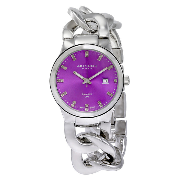 Akribos XXIV Purple Dial Silver-tone Base Metal Ladies Watch #AK759SSPU - Watches of America