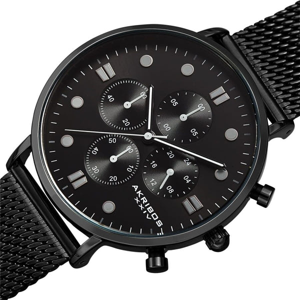 Akribos XXIV Quartz Black Dial Black-plated Mesh Men's Watch #AK1113BK - Watches of America #2