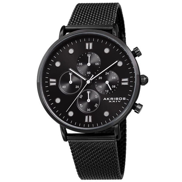 Akribos XXIV Quartz Black Dial Black-plated Mesh Men's Watch #AK1113BK - Watches of America