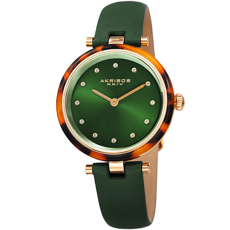 Akribos XXIV Quartz Crystal Green Dial Ladies Watch #AK1052GN - Watches of America