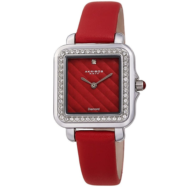 Akribos XXIV Quartz Diamond Red Dial Ladies Watch #AK1106RD - Watches of America