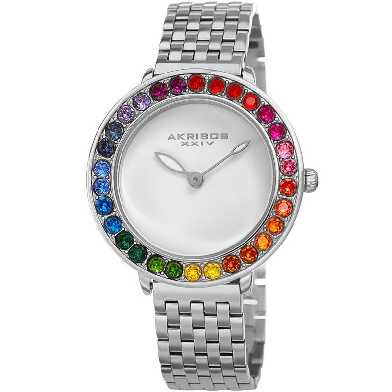 Akribos XXIV Quartz White Dial Stainless Steel Ladies Watch #AK1091SS - Watches of America