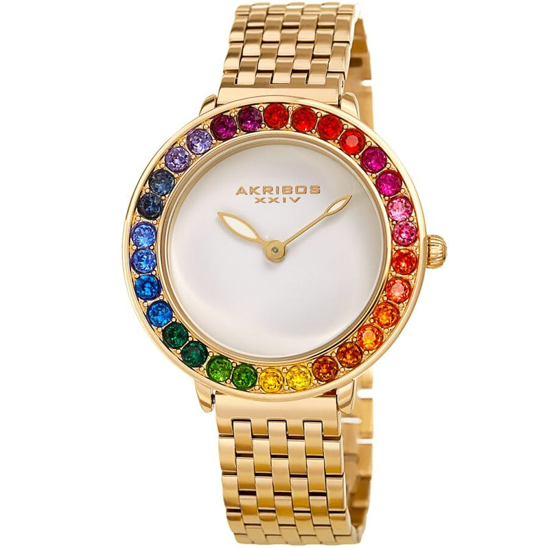 Akribos XXIV Quartz White Dial Yellow Gold-tone Ladies Watch #AK1091YG - Watches of America