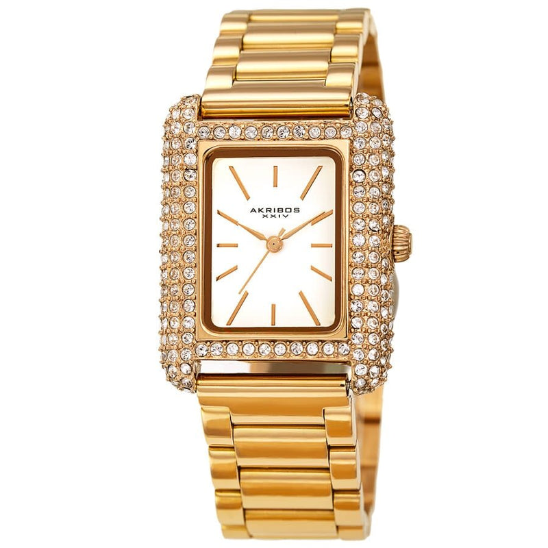 Akribos XXIV Quartz White Dial Yellow Gold-tone Ladies Watch #AK1108YG - Watches of America